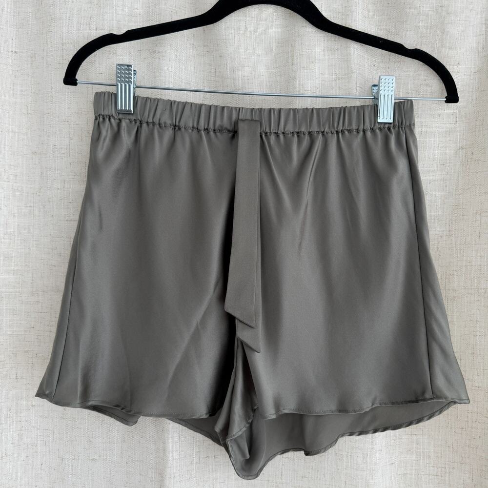 Silk Pajama Shorts Womens Small Green Silk Silky Elastic Waist Flowy High Waist